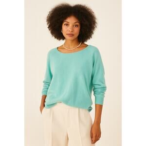 LUIV Firenze Feather Italian Cashmere Sweater Top Long Sleeve Teal Large
